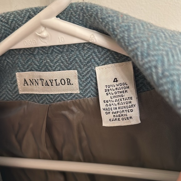 Ann Taylor Sz 4 Houndstooth Blue Wool Jacket Blazer - Picture 2 of 6